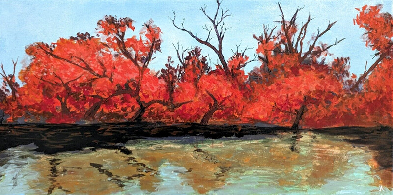 Tree Landscape Painting Nature Sky Lake Plants Collectible Art By Josh Merritt