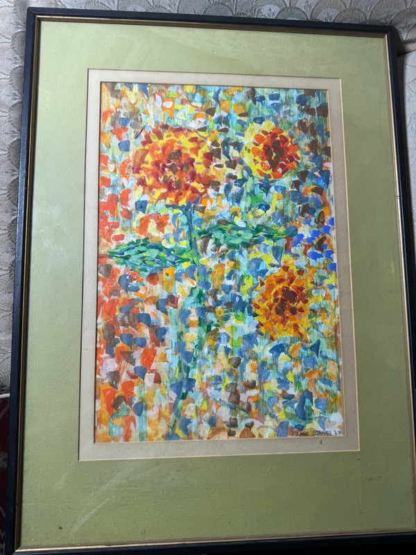 Large Lane Stanley 1963 «Abstract Composition» Mixed Media Painting – Framed