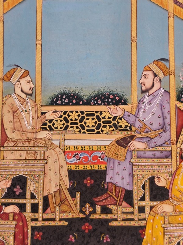 Hand Painted Mughal Miniature Painting Indian Royal Court Durbar Scene Fine Art gallery