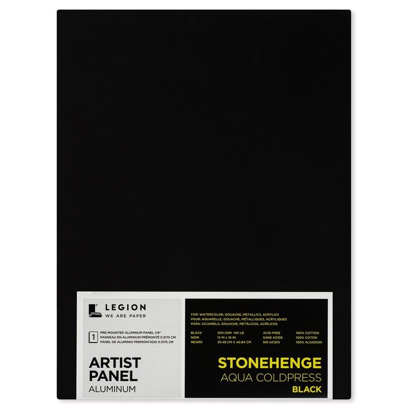 Stonehenge Aqua Coldpress Pre-Mounted Aluminum Panel 12X16-Black, For Wet Media