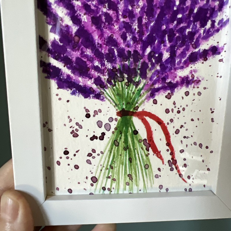 Lavender ,abstract,flowers,original,miniature Painting,small,mini,framed gallery
