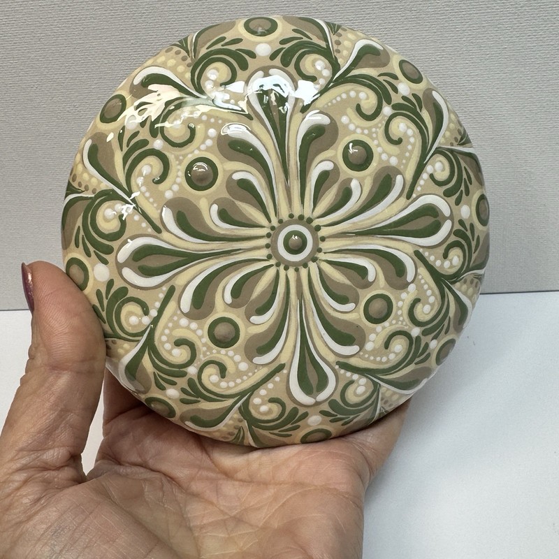 4.5” Delicate Green Mandala - Hand Painted Handmade Stone - By JaDeL gallery