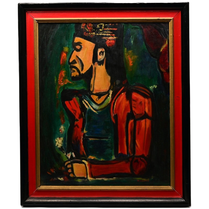 COOPER Original Vintage Signed Georges Rouault Old King Portrait Oil Painting
