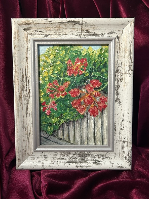 Summer Flowers Original 5”x 7” painting in Rustic White Frame. Limited