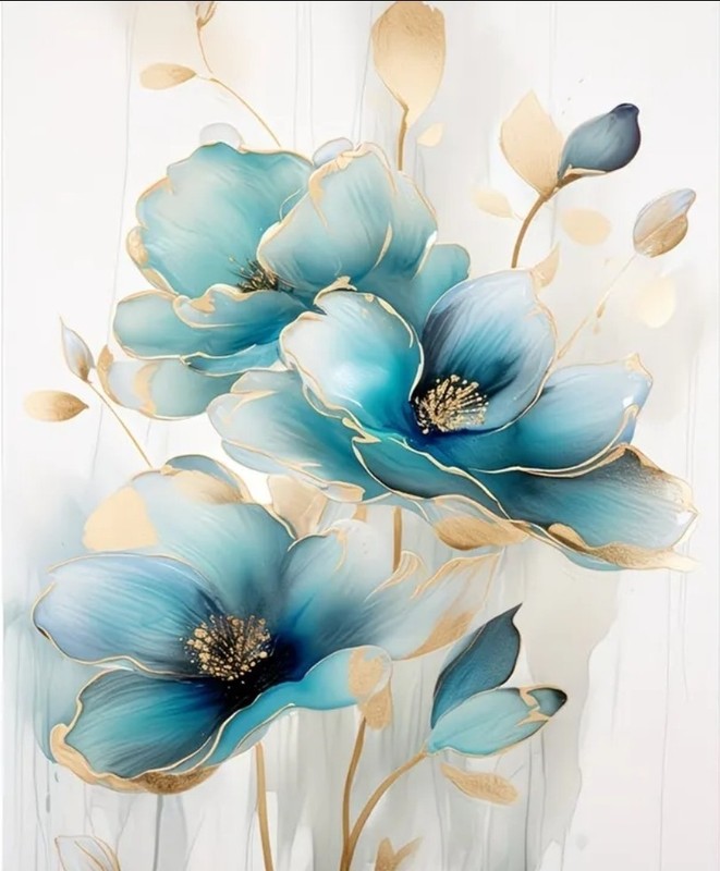 DIY Blue and Gold Floral Diamond Painting Kit (30×30 cm) A15