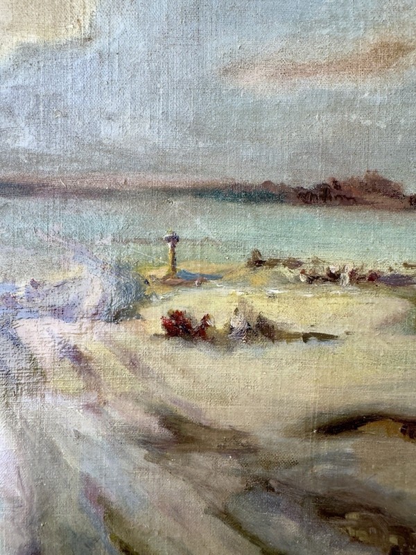 Original Old Russian “Winter Landscape” Oil Painting, Signed, Framed, 1949. gallery