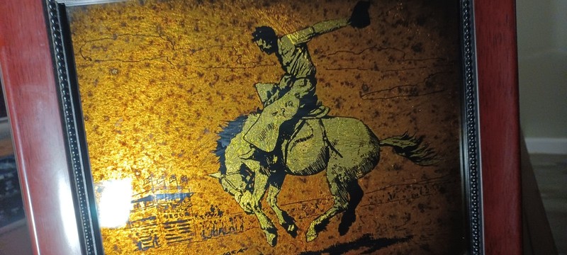 Original Rare JACK WHITE Gold Leaf "Echruseos" Painting "Bucking Bronco" Signed gallery