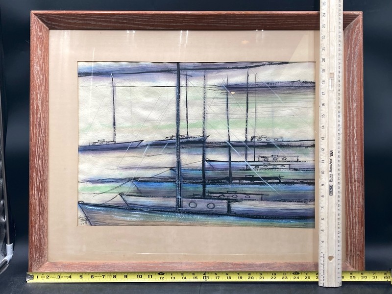 Artist Signed Original Vintage Nautical Watercolor Painting, Framed gallery