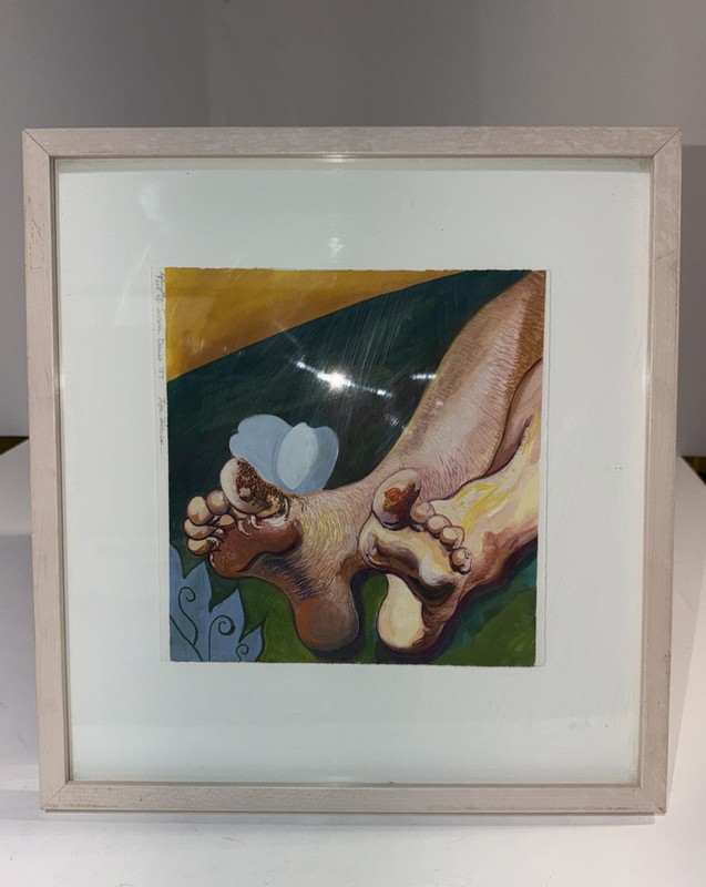 Original Signed Art Feet Contemporary Figurative Art Bright Colors Framed 14X15” gallery