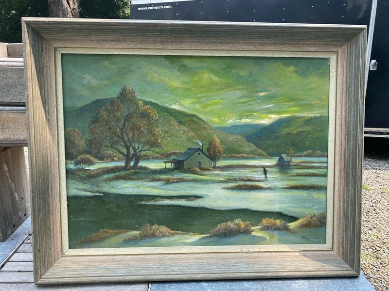VINTAGE LANDSCAPE OIL PAINTING ON CANVAS SIGNED MCCANN 72 36″ X 28″