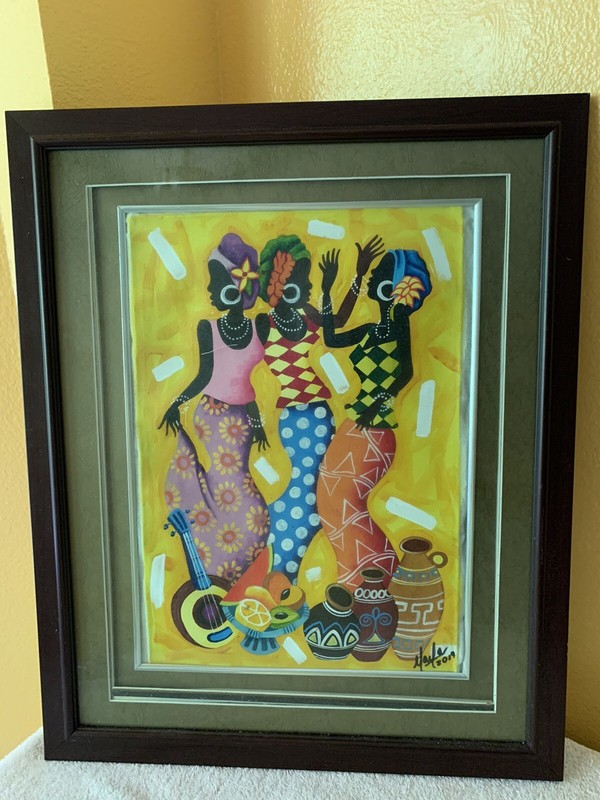 Modern Dancing African Women w/Patterned Dress~Oil Painting~10×14~Signed 2019