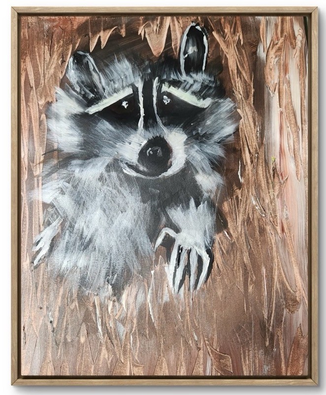 Raccoon Original Art 14X11 Paper Abstract Colorful Hand Painted
