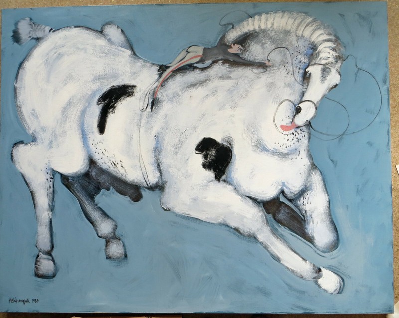 Felix Angel – Large Acrylic on Canvas Painting – Equestrian