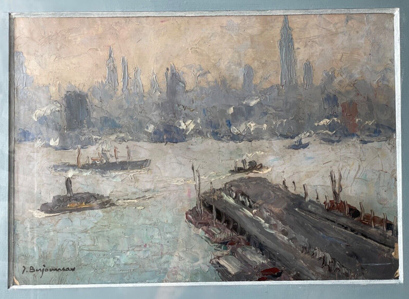 JEHAN BERJONNEAU (1890-1966) SIGNED IMPRESSIONIST OIL – NEW YORK HUDSON RIVER
