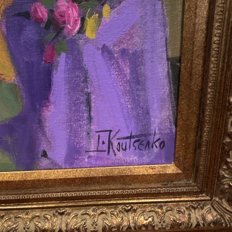 T. Koutsenko Signed Framed Expressionist Woman w/ Mandolin, 27x25” gallery