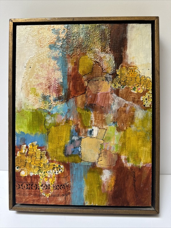 VINTAGE PAINTING TREASURE GOLD COINS JEWELERY KING MARY MARGARET 1971 SIGNED