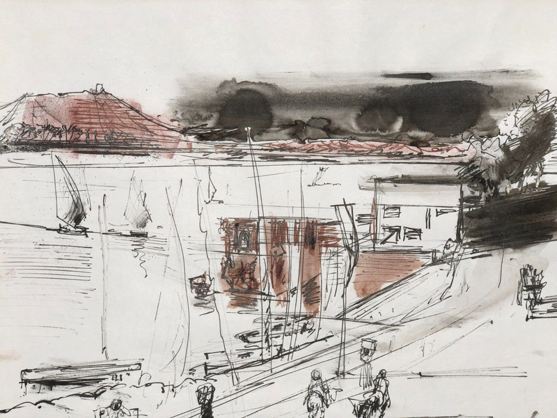 The Nile Aswan- 13 1/2 x 16 1/2 -Watercolor & Ink Painting-1964-Adolf Konrad gallery