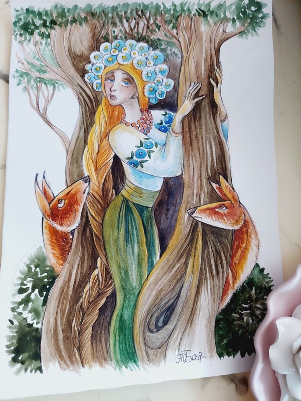 Watercolor Ukrainian Girl by Ukrainian artist (Dnipro) Tetyana Boicheva