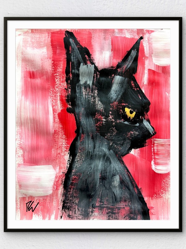 Original 11×14 Expressionist Hand Painted Signed Acrylic Paper Art Angry Cat