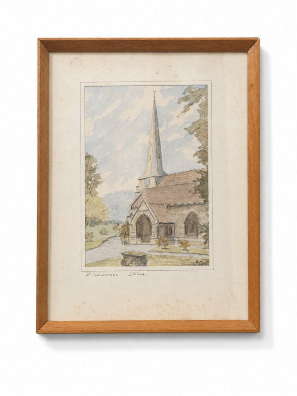 Original Watercolor Painting of St. Lawrence Church in Stroud, England – Vintage