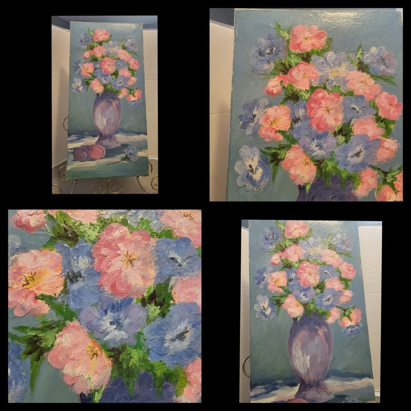 Original Oil Painting Still Life Flowers In Vase signed By Hansen On Canvas