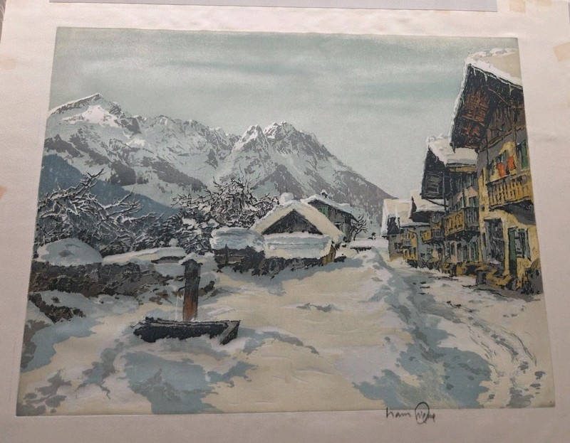 Hans FIGURA (1898-1978) 10″×12.5″ on silk, 138/250 Garminch, Fruhlingstarte, Exc