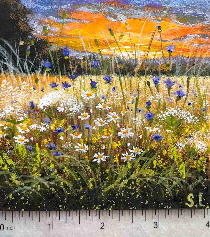 Summer Original Oil Painting Landscape Meadow Wildflowers Wall Art 4 x 4 in gallery