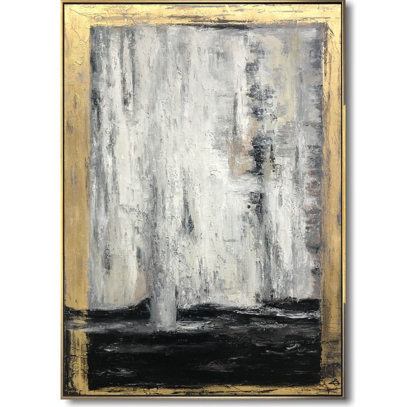 Large Gold Leaf Contour Painting | Gray Artwork Decor Golden Abstract Wall Decor