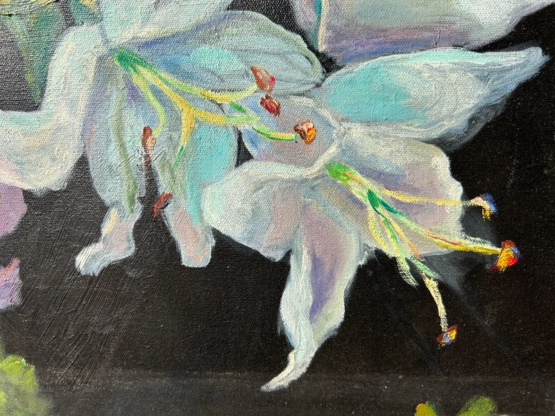 Listed NY Artist Isabel Gamerov 30X20'' Floral Still Life Lilies Oil Painting gallery