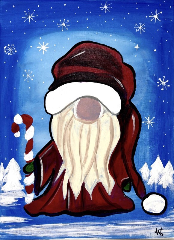 Winter Christmas gnome abstract holiday wall art painting 12X16 canvas original gallery