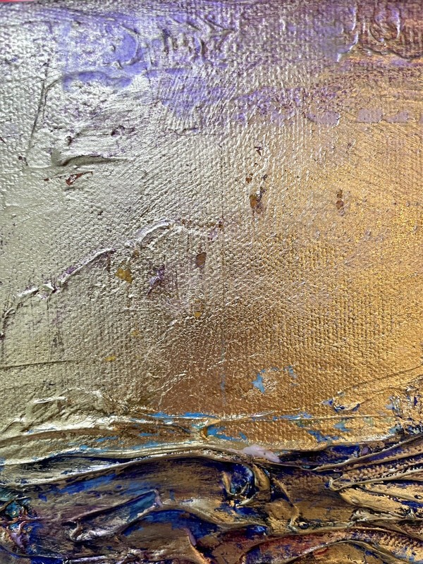 Modern Original 24 Carat Gold Leaf Small Painting Purple Heavy Texture Anya gallery