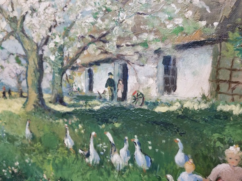 Original Stephen Goosson Flowering Tree Goose Normandy Farm Oil Painting 40s Art gallery