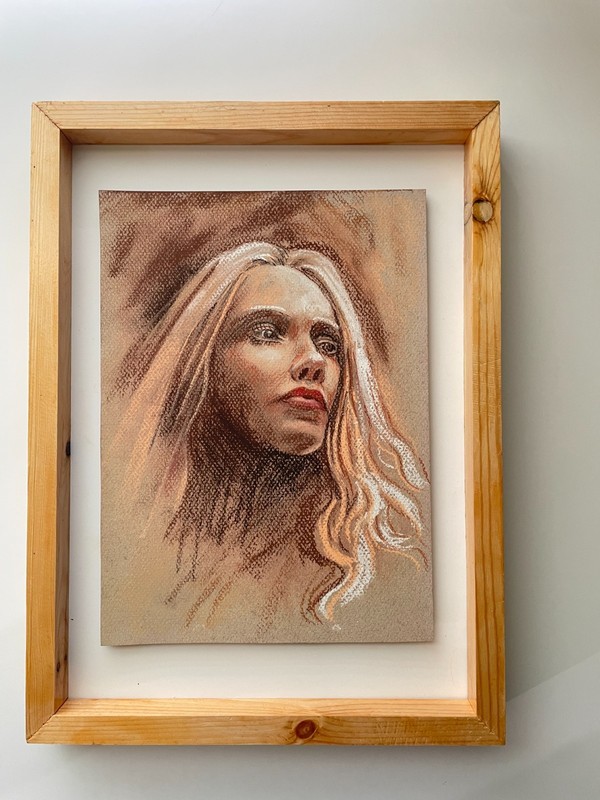 Framed Woman Portrait Pastel Drawing 8x11 Original Impressionist Wall Art gallery