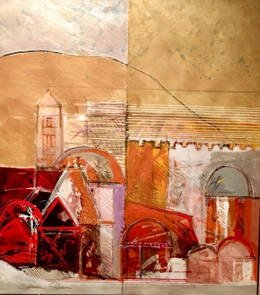 GREAT ORIGINAL ACRYLIC ON PAPER CALMAN SHEMI SIGNED PROF FRAME ISRAEL