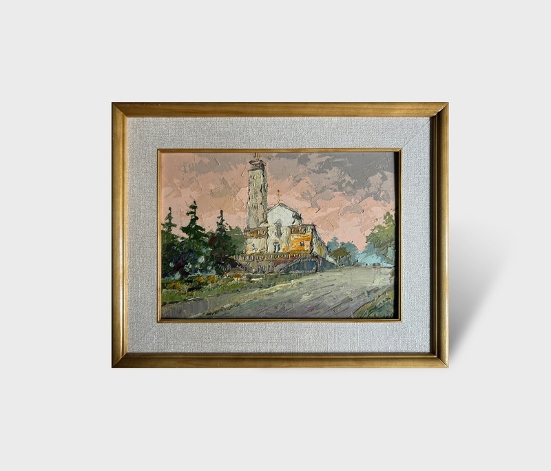 Oil painting Church Blessed Virgin Mary Ukrainian painter Canvas original decor