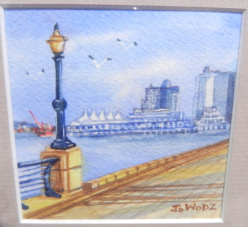 Canadian art small contemporary watercolor painting of Vancouver signed gallery