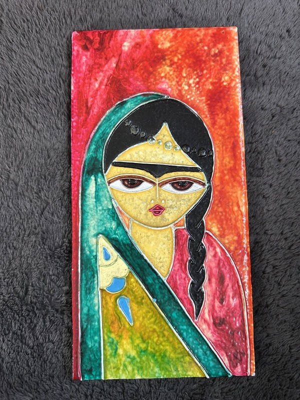 Frida Kahlo Inspired Ceramic Painting Art Unique 8X4Inches H1