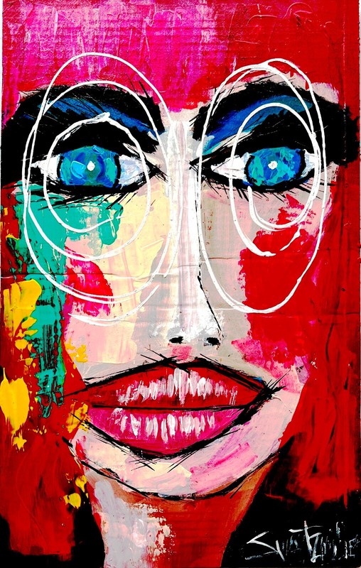 STUNNING PORTRAIT PAINTING upcycled 18 X 12 original SWARTZMILLER DNA SIGNED ART gallery