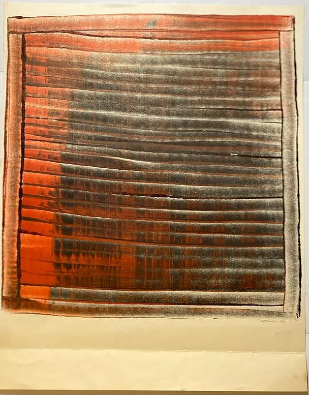 Alfred L. Kennedy Mixed Media Modern RED AND BLACK Abstract Painting 1976