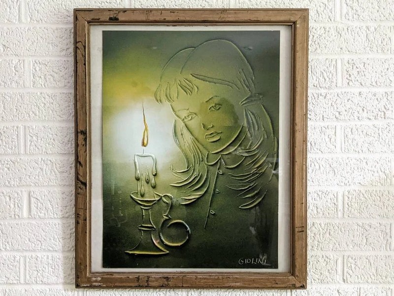 Vintage Giolini Spray and Acrylic Painting | Framed Painting | Mid-Century gallery