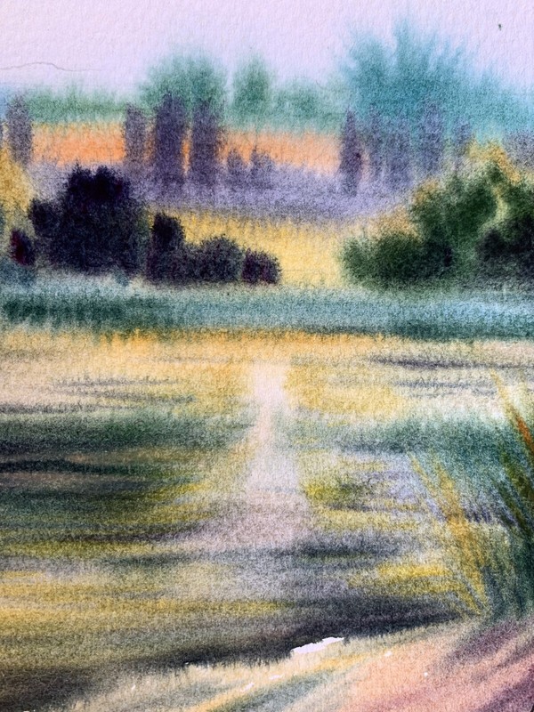 Pastel Painting Reflection Of The Sun In The River S. Gramm Decor Art nAAA3363 gallery