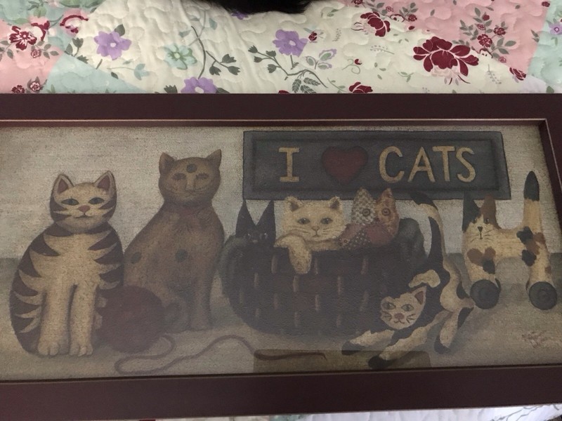 23.5” X 11.5” I Love Cats Picture Vintage Folk Art Style