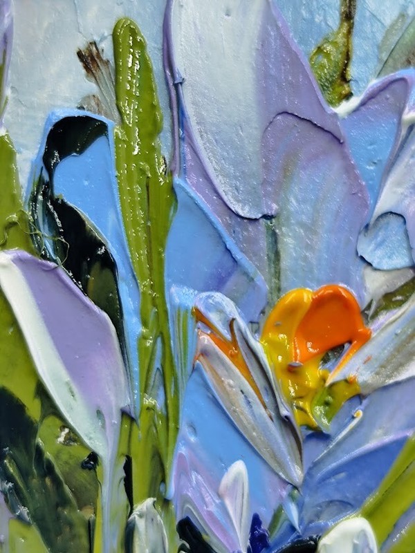 Original Oil Painting 4x4 in Framed Signed Spring Crocus Flowers Impasto Art gallery