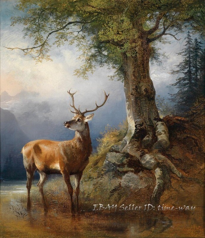 Elk Deer Oil painting Wall Decor Art Giclee Printed on Canvas P2335