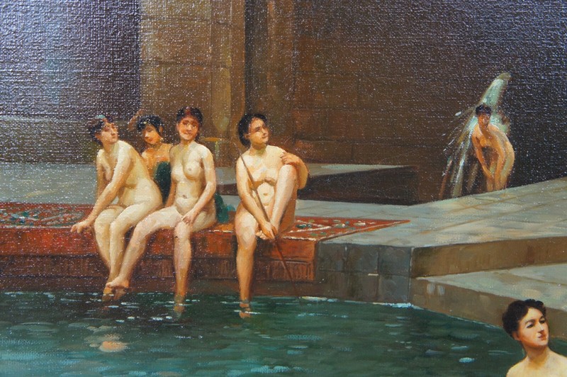 The Great Bath at Bursa After Jean Leon Gerome Nude Bush Pool Oil Painting 46" gallery