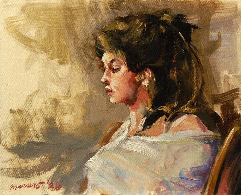 Hand Painted Oil Painting Portrait Young Woman 8″x10″ on canvas board with COA