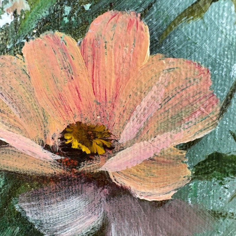 Vtg Dunston Floral Oil Painting Faux Bamboo Frame Flowers Cottagecore Art Boho gallery