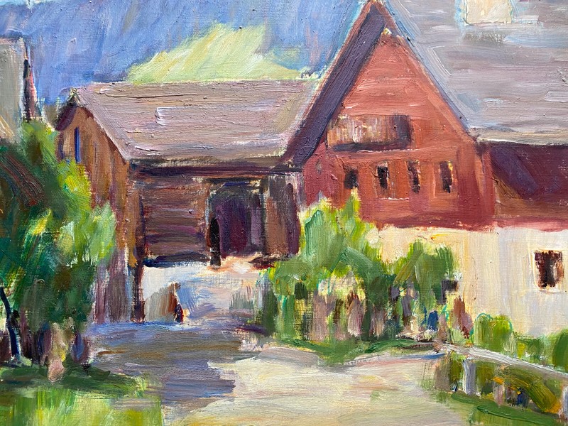 Oil painting Walter Josef Boschan (1911-1984) Sign. Alpendorf with mountain huts gallery