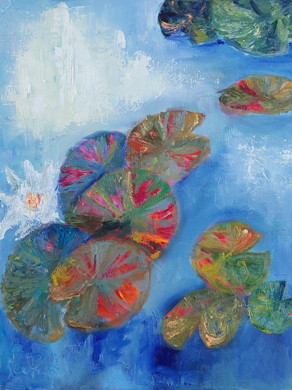 Oil original painting on canvas size 14×11 inches Waterlily Pond