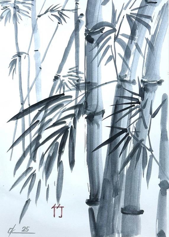 Original paintings Bamboo Sun oriental japanese chinese brush painting sumi-e